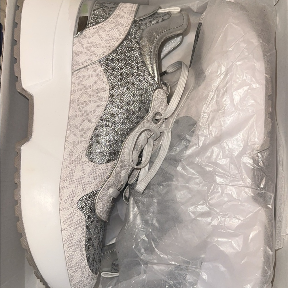 Michael Kors Silver and White Sneakers - Picture 2 of 6